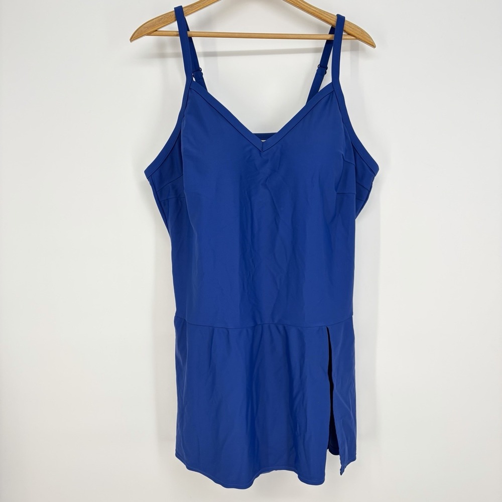 Swim by Cacique 1 Piece Swimsuit Dress Sz 26 Blue Skirted Stretch Padded Classic